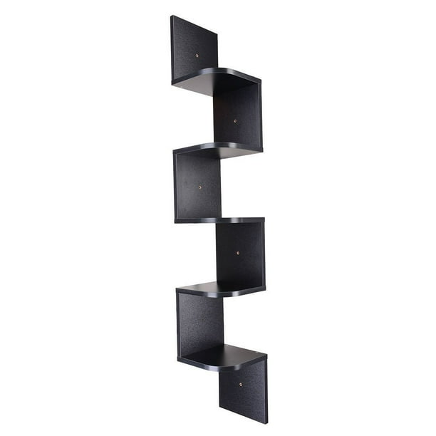 Wood Corner 5 Tiers Wall Shelf Zig Zag Wooden Shelves Wooden Mount Rack Home Furniture Black Chic Floating Wall Mount Molding Ledge Shelves